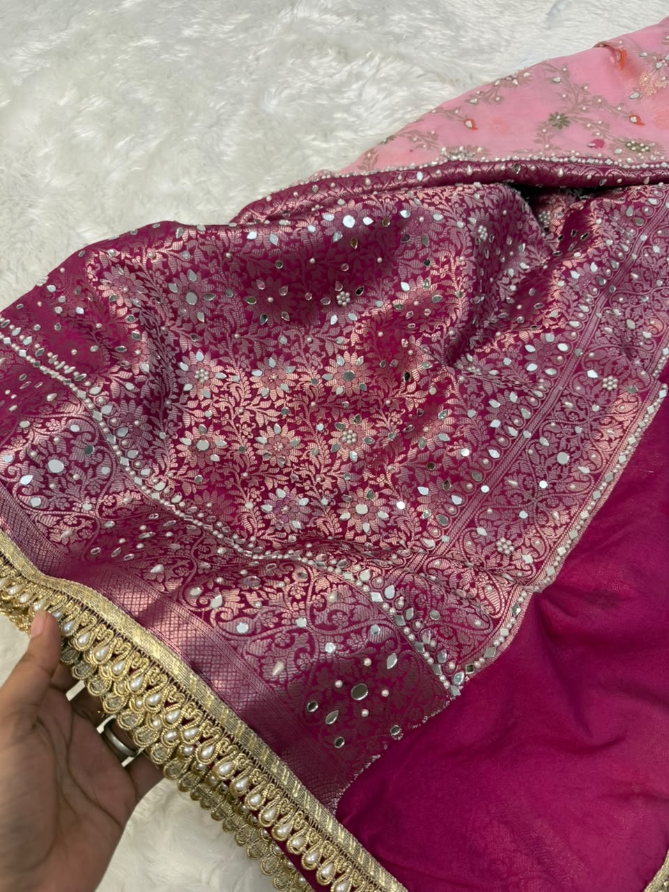 Elegant Baby Pink Georgette Saree