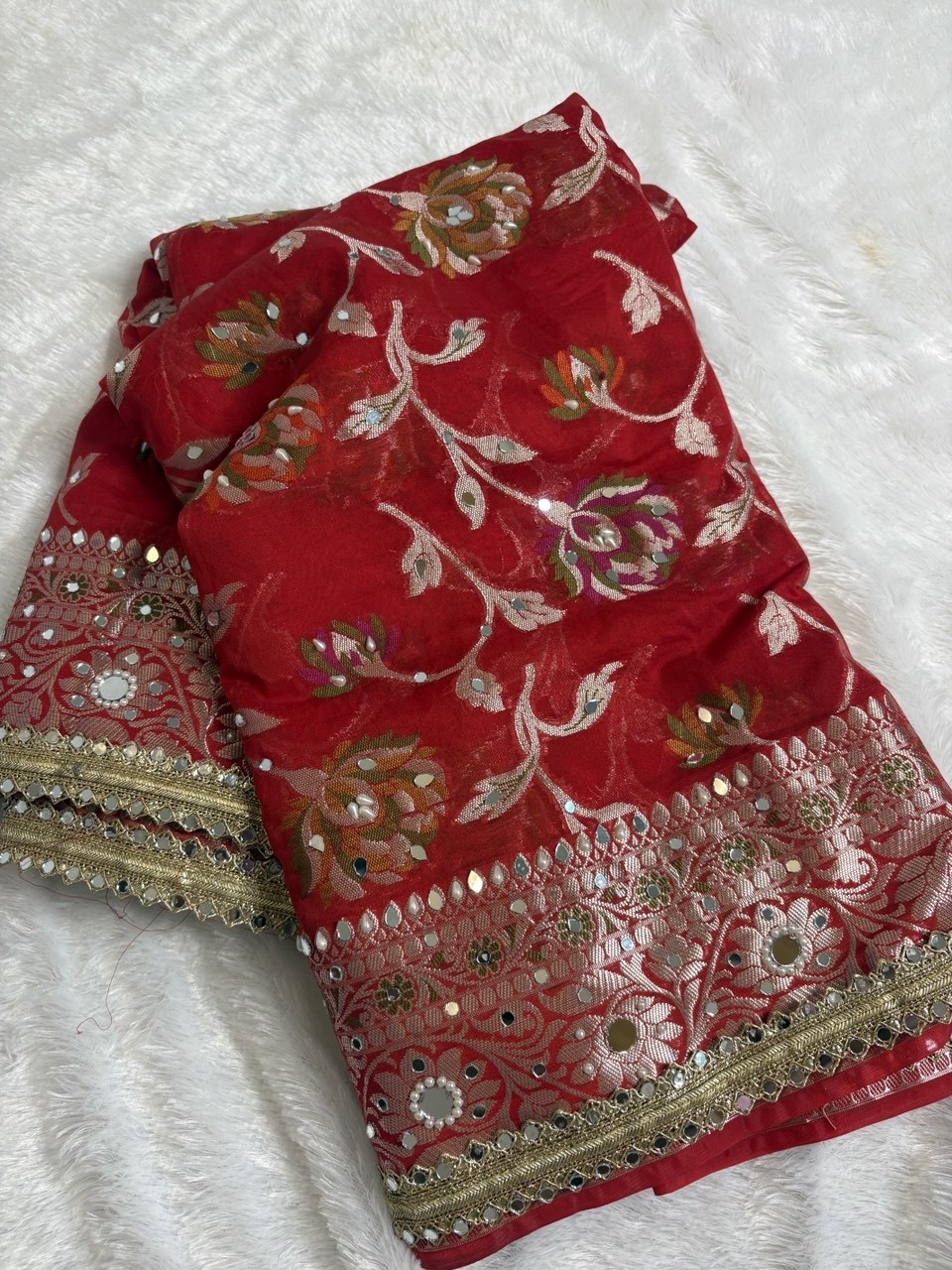 Premium Stone & Mirror Work Tissue Saree