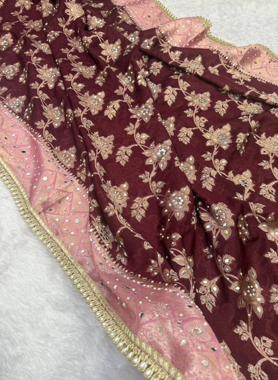 Banarasi Warm Silk Rose Jaal Saree