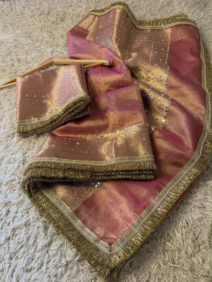 Blush Pink Premium Tissue Saree