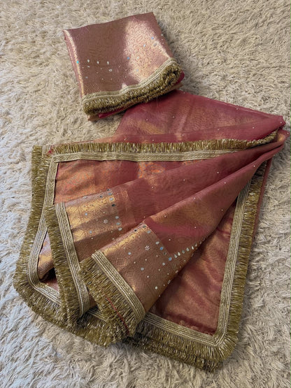 Blush Pink Premium Tissue Saree