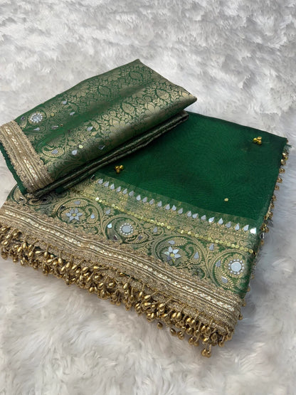 Dark Green Viral Ghungroo Saree