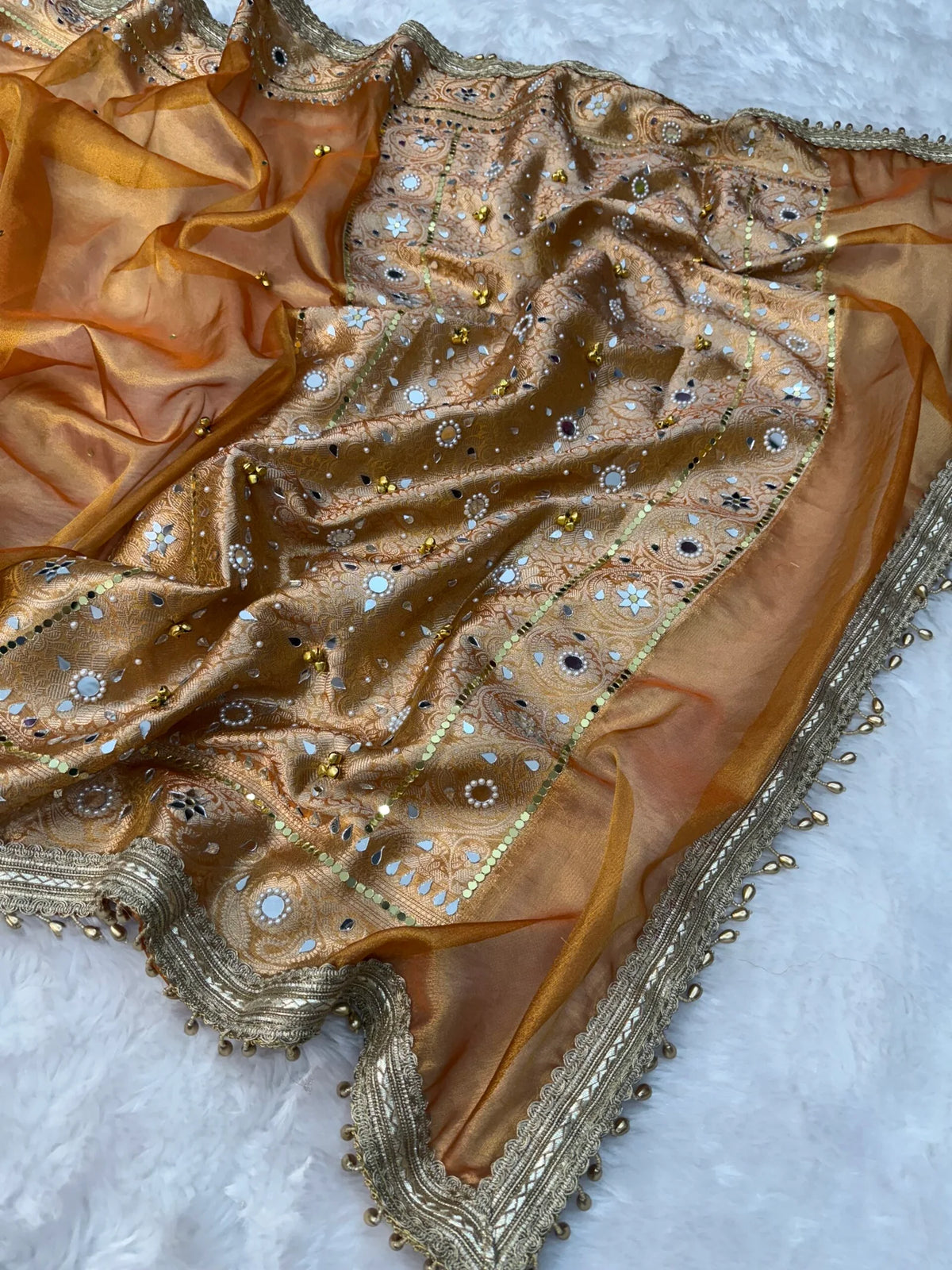 Rust Orange Ghungroo Saree