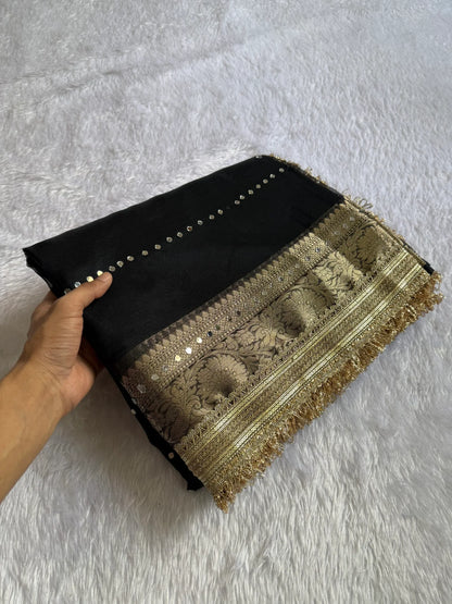 Black Organza Mirror Work Saree