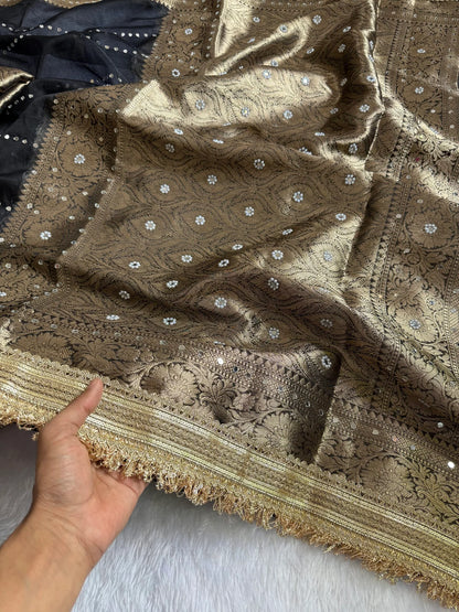 Black Organza Mirror Work Saree