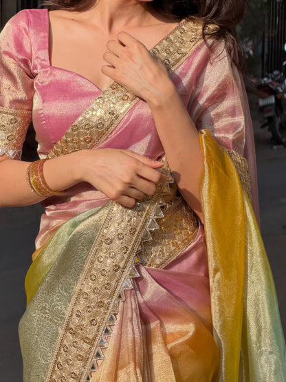 Rainbow Tissue Saree