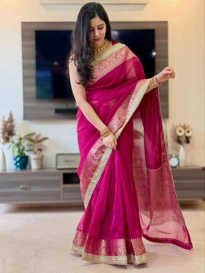 Magenta Pink Tissue Saree