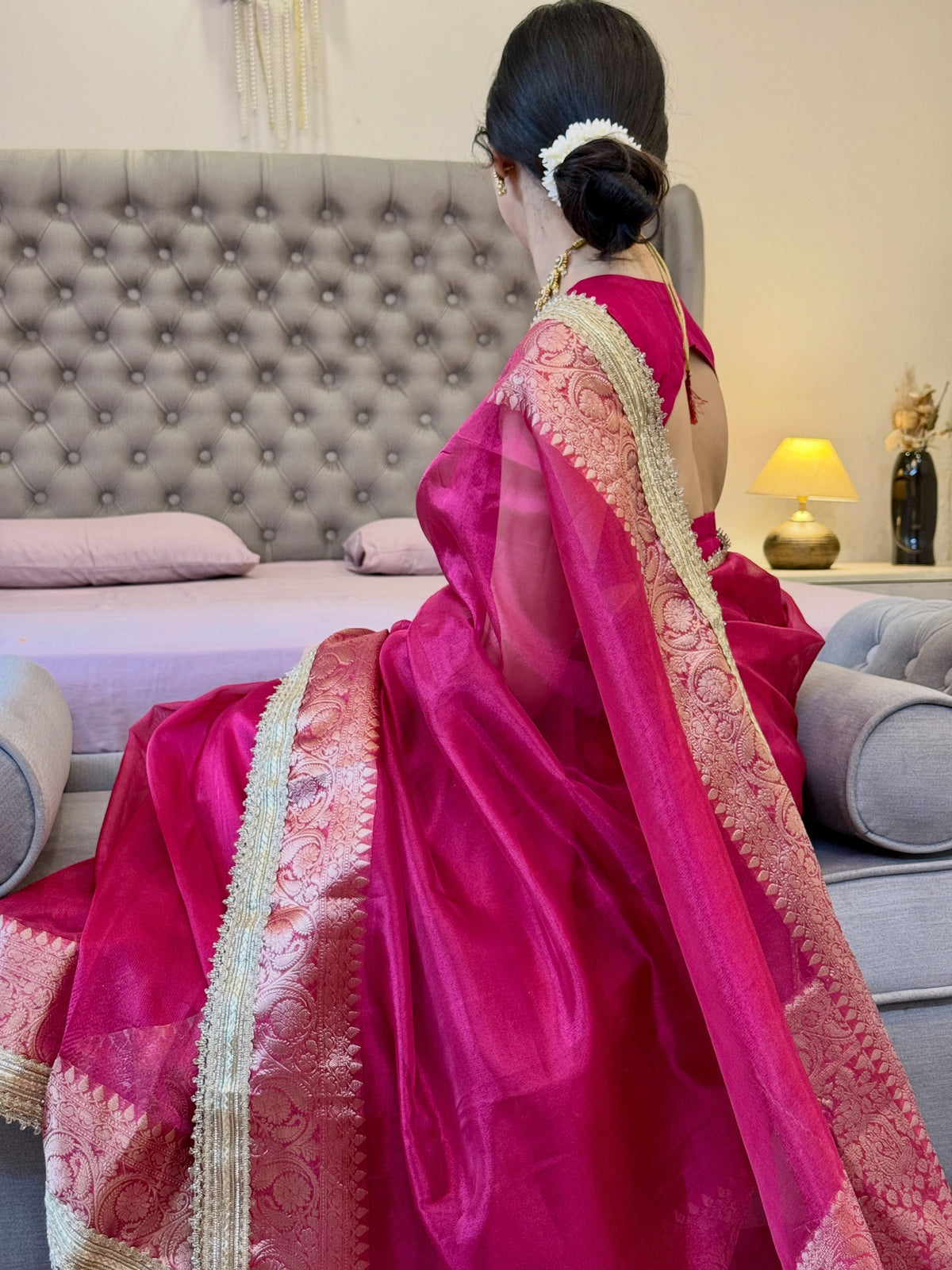 Magenta Pink Tissue Saree