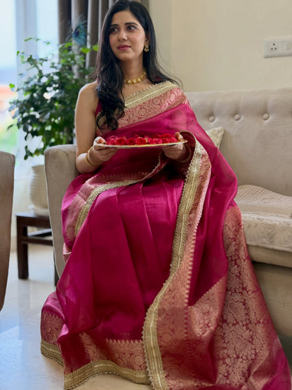 Magenta Pink Tissue Saree