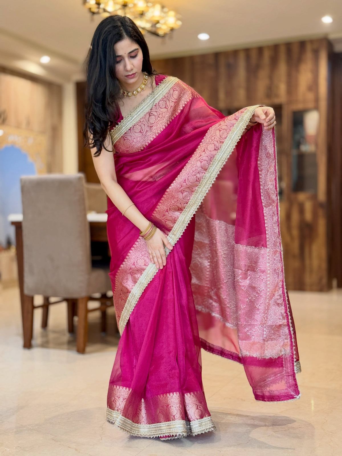Magenta Pink Tissue Saree
