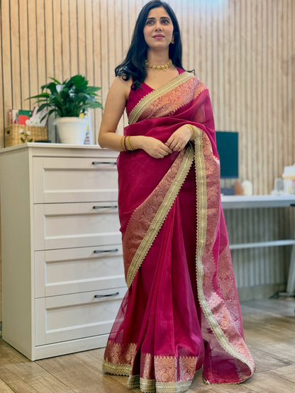 Magenta Pink Tissue Saree