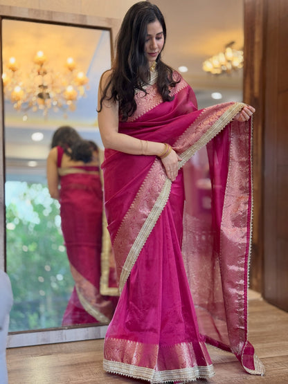 Magenta Pink Tissue Saree