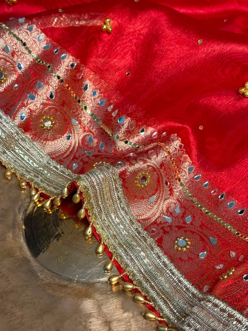 Red Kora Tissue Ghungroo Saree