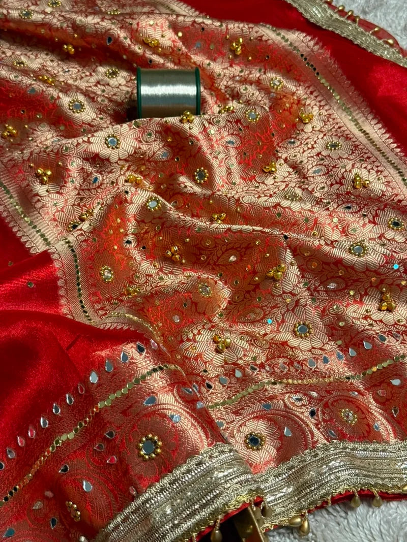 Red Kora Tissue Ghungroo Saree