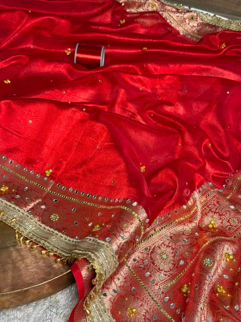 Red Kora Tissue Ghungroo Saree