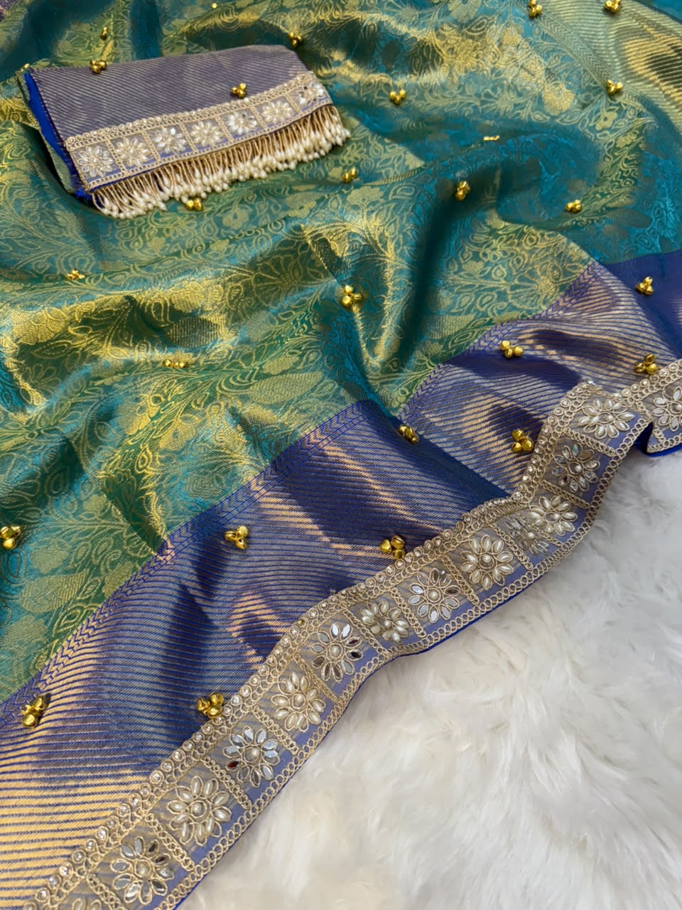 Designer Multi-Tone Gungroo Tissue Saree