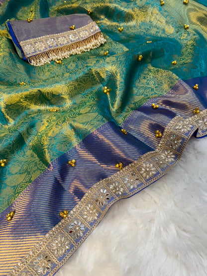 Designer Multi-Tone Gungroo Tissue Saree