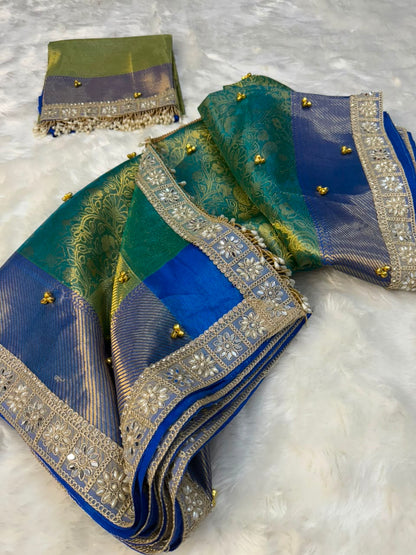 Designer Multi-Tone Gungroo Tissue Saree
