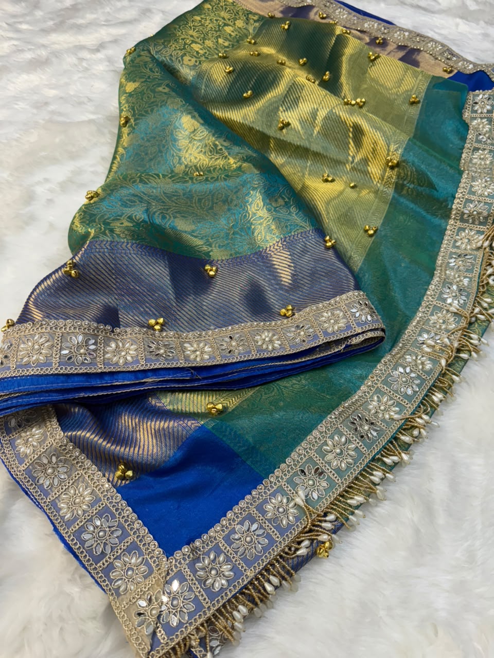 Designer Multi-Tone Gungroo Tissue Saree
