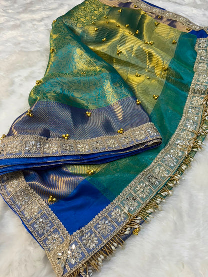Designer Multi-Tone Gungroo Tissue Saree