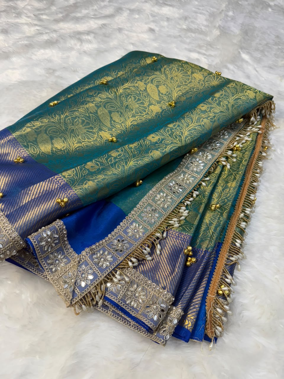 Designer Multi-Tone Gungroo Tissue Saree