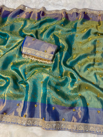 Designer Multi-Tone Gungroo Tissue Saree