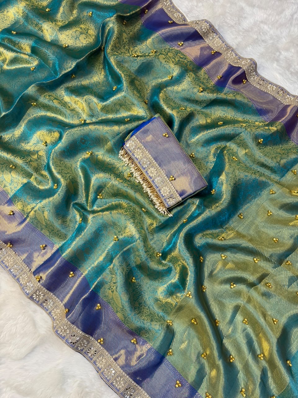 Designer Multi-Tone Gungroo Tissue Saree