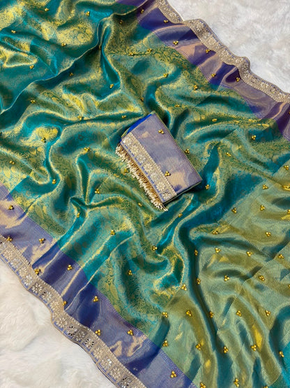 Designer Multi-Tone Gungroo Tissue Saree
