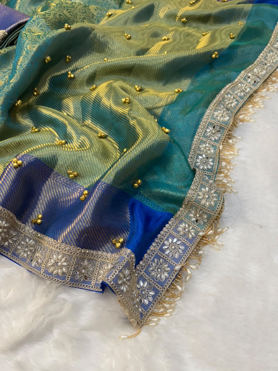 Designer Multi-Tone Gungroo Tissue Saree