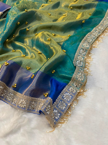 Designer Multi-Tone Gungroo Tissue Saree
