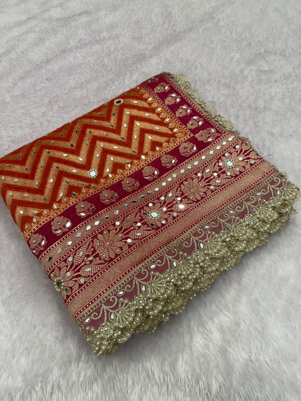 Premium Katan Silk Mirror & Stone Work Saree