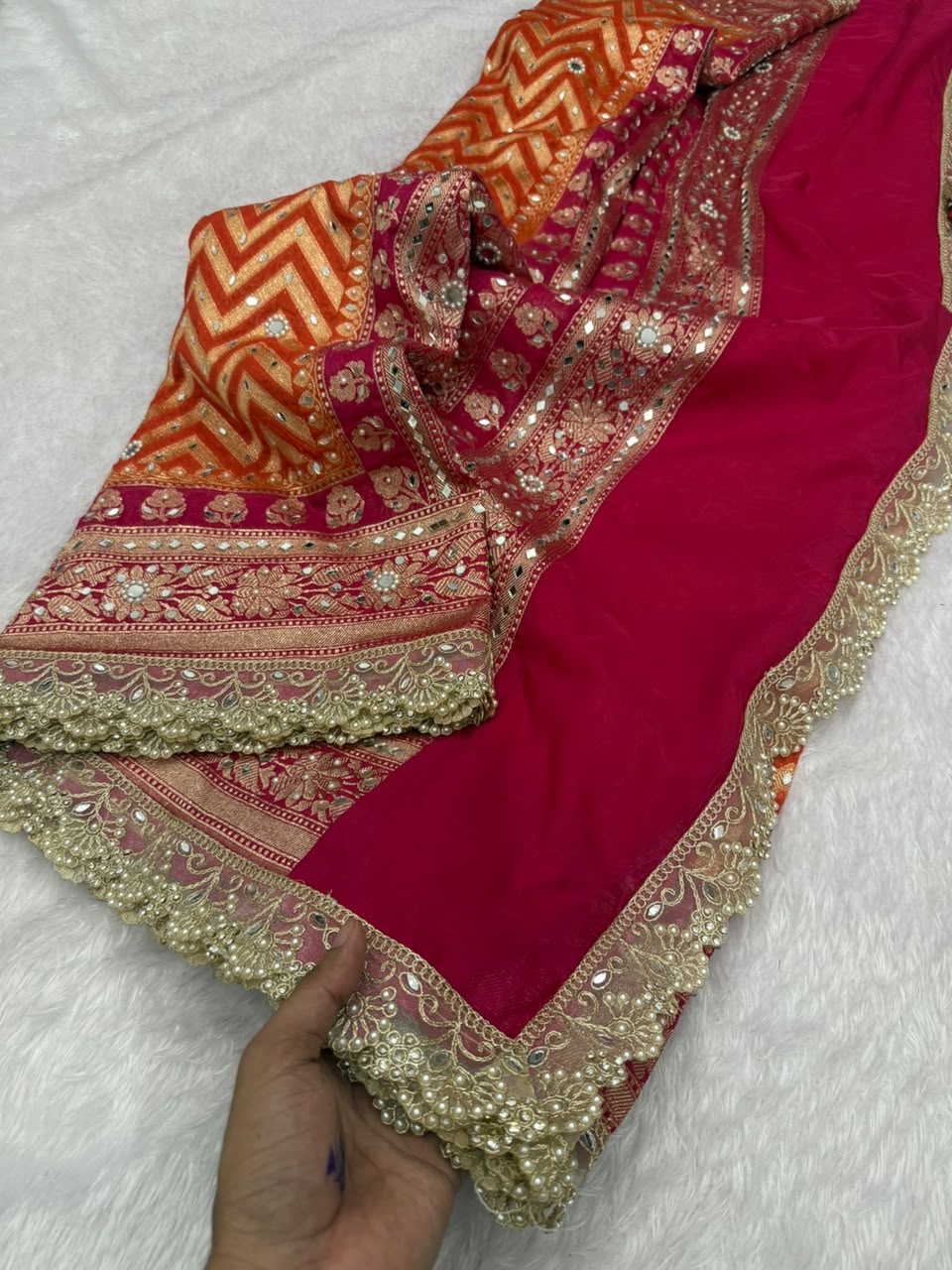 Premium Katan Silk Mirror & Stone Work Saree