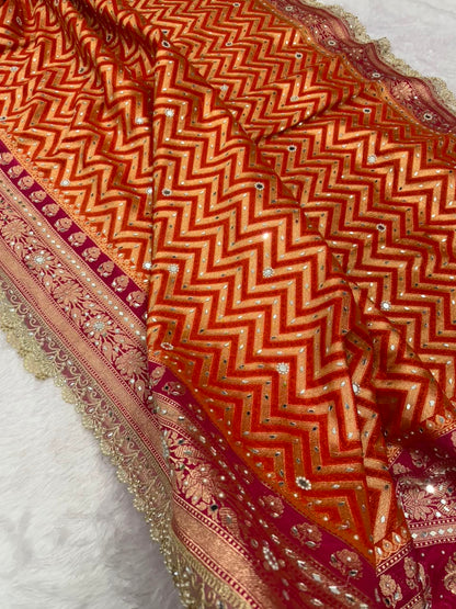 Premium Katan Silk Mirror & Stone Work Saree