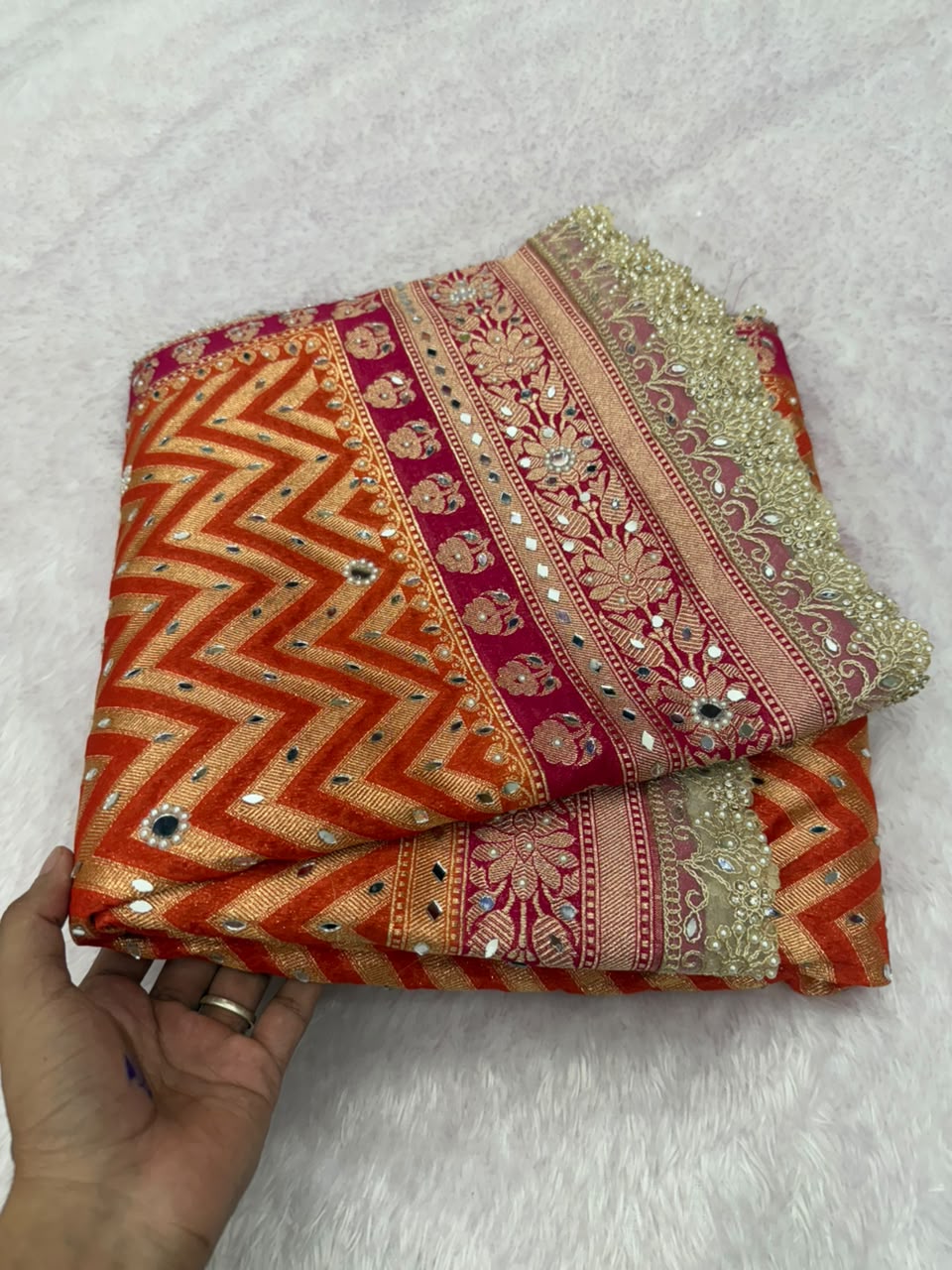 Premium Katan Silk Mirror & Stone Work Saree