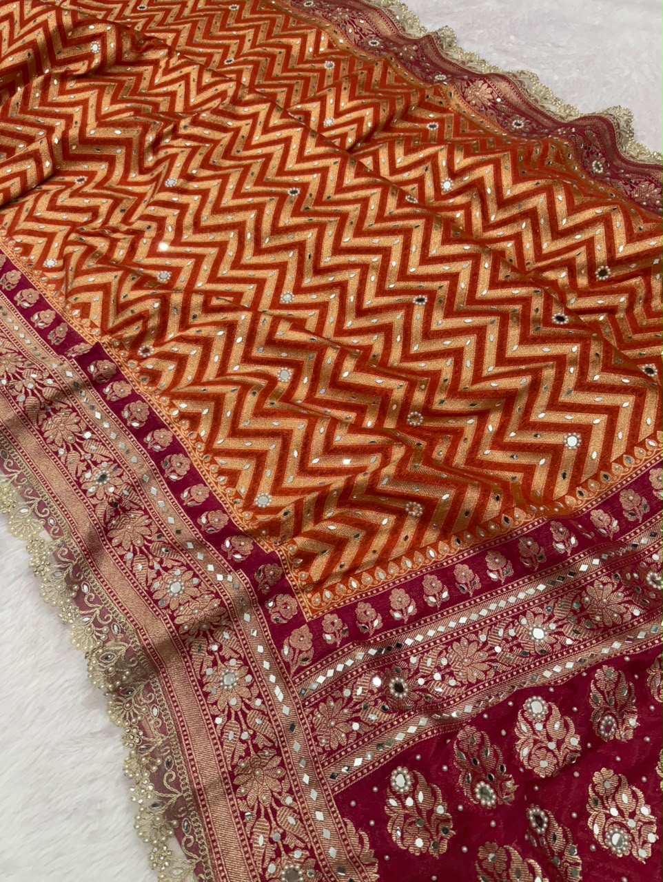 Premium Katan Silk Mirror & Stone Work Saree