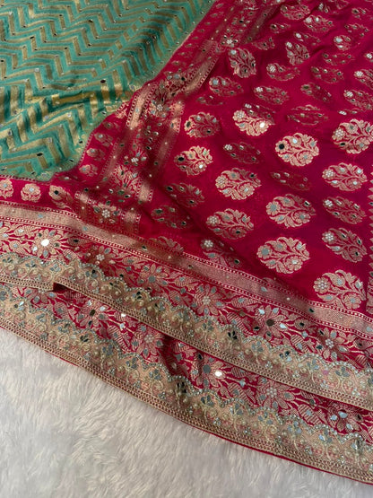 Premium Katan Silk Mirror & Stone Work Saree