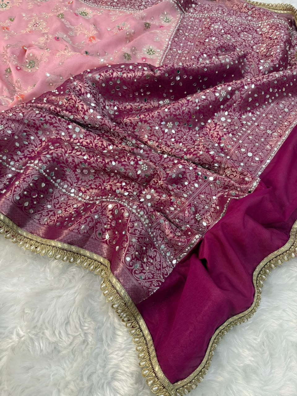 Elegant Baby Pink Georgette Saree