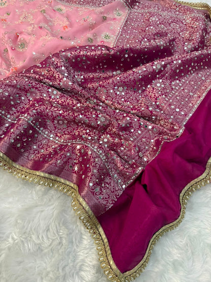 Elegant Baby Pink Georgette Saree