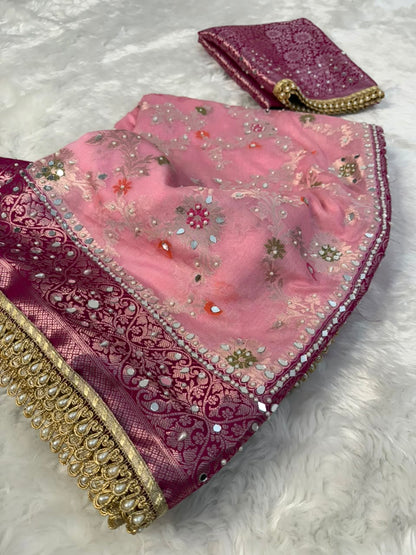 Elegant Baby Pink Georgette Saree