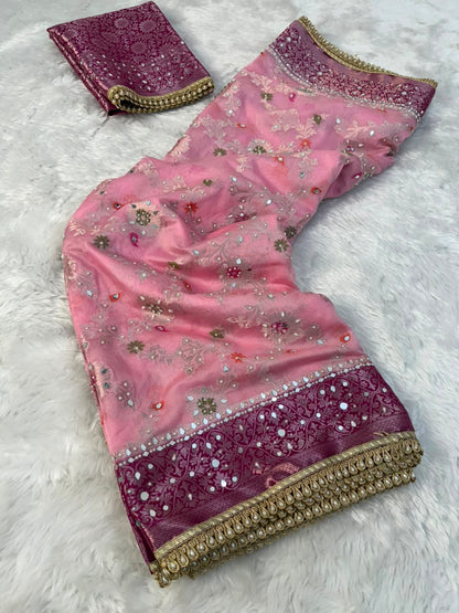 Elegant Baby Pink Georgette Saree