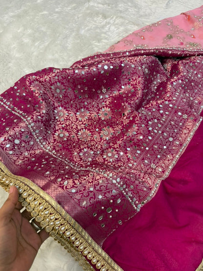 Elegant Baby Pink Georgette Saree