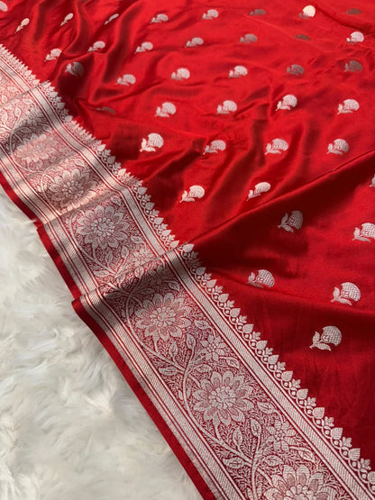 Elegant Red Mashru Katan Saree