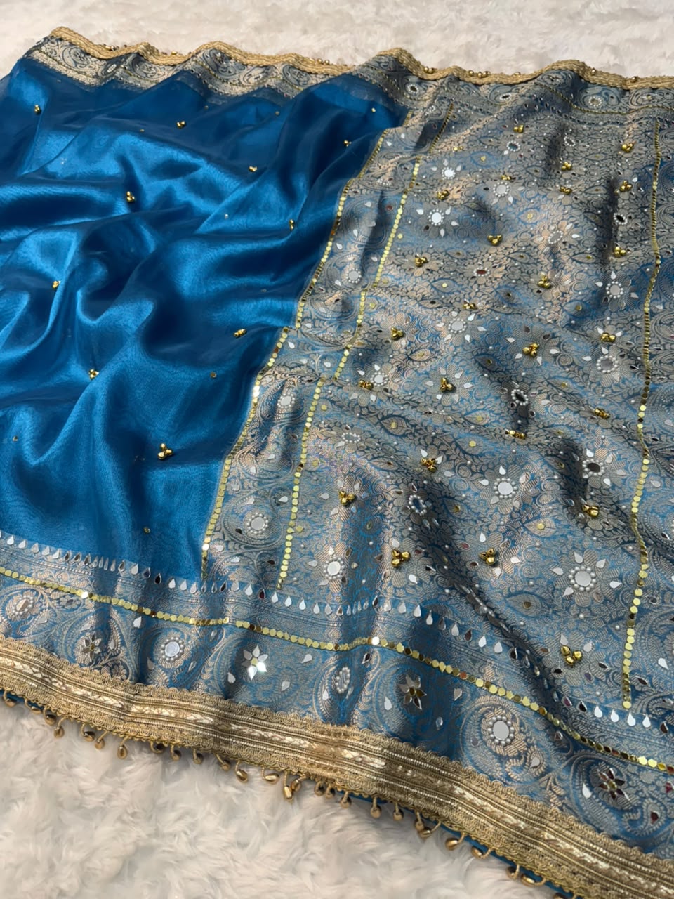 Tissue Gungroo and Mirror Work Saree