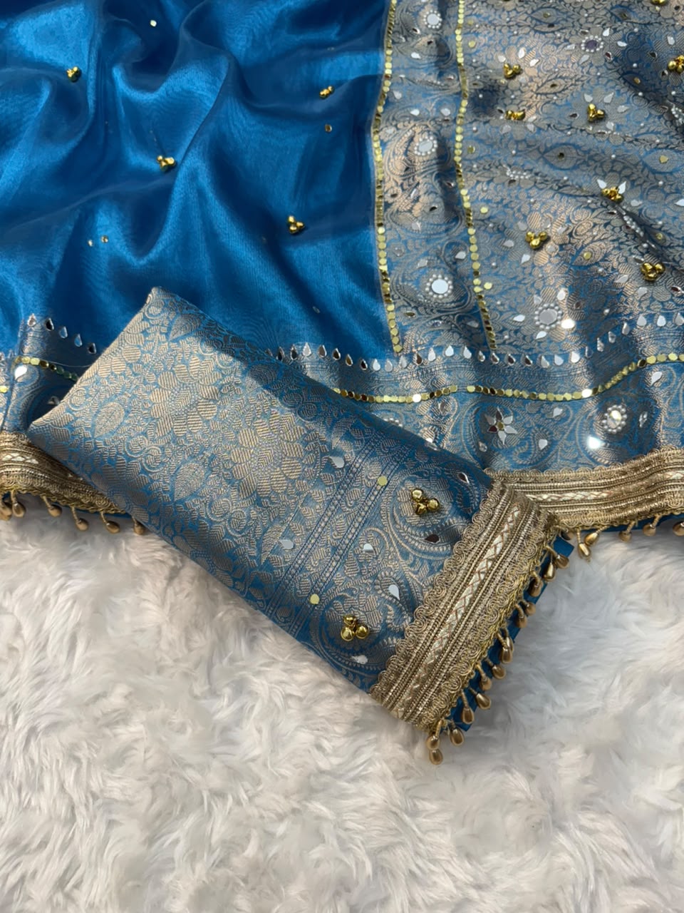 Tissue Gungroo and Mirror Work Saree
