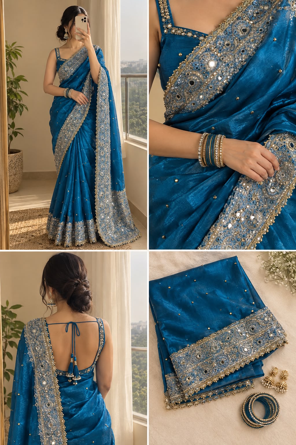 Tissue Gungroo and Mirror Work Saree