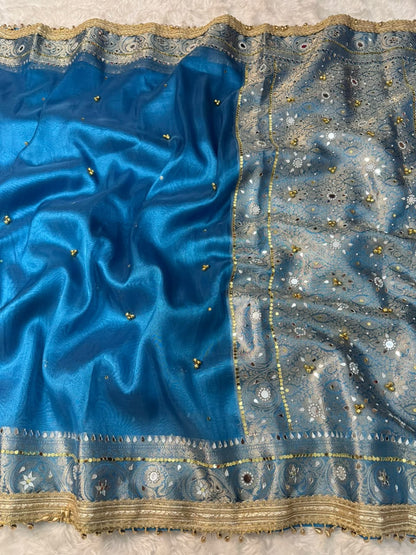 Tissue Gungroo and Mirror Work Saree