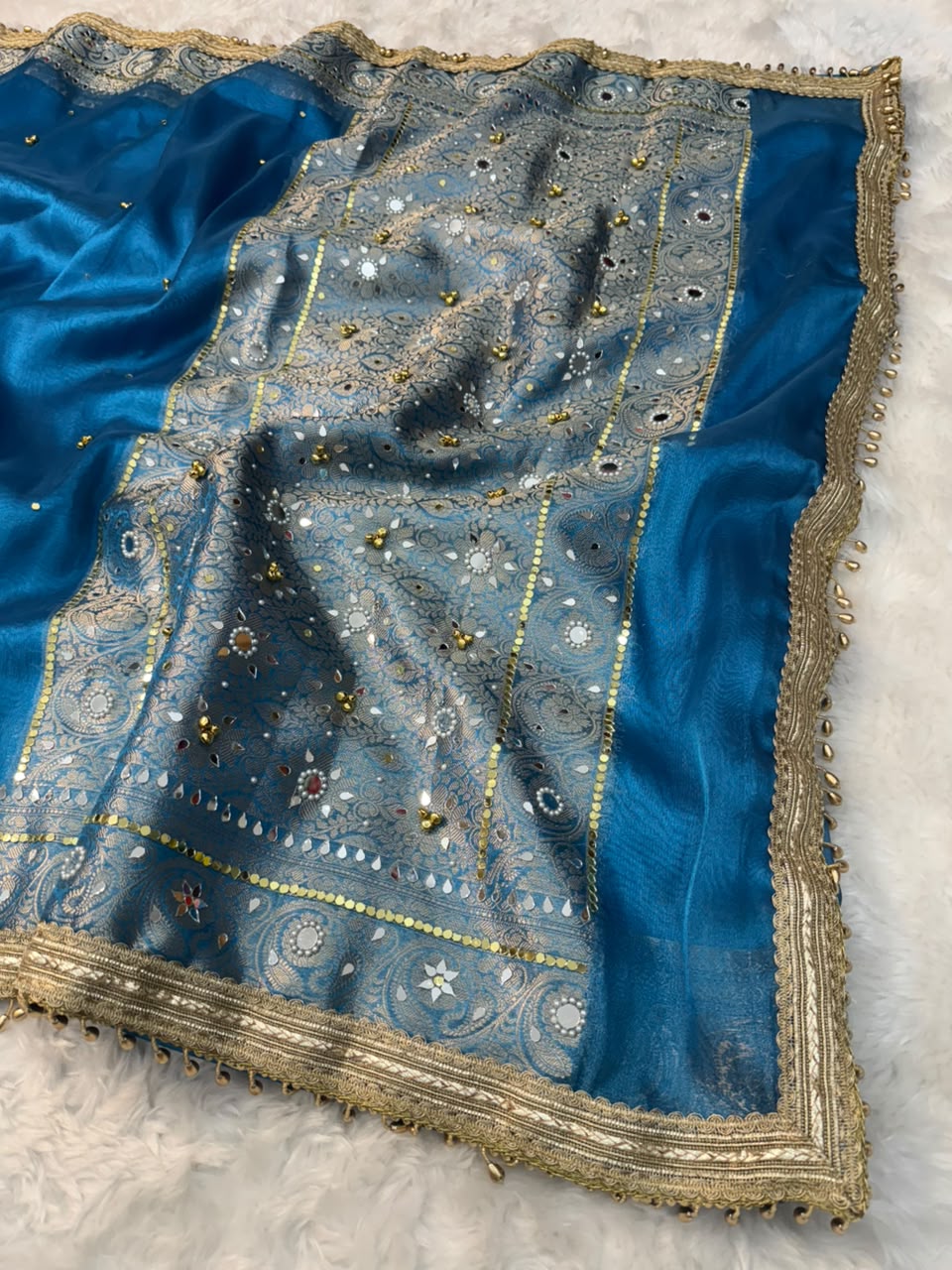 Tissue Gungroo and Mirror Work Saree
