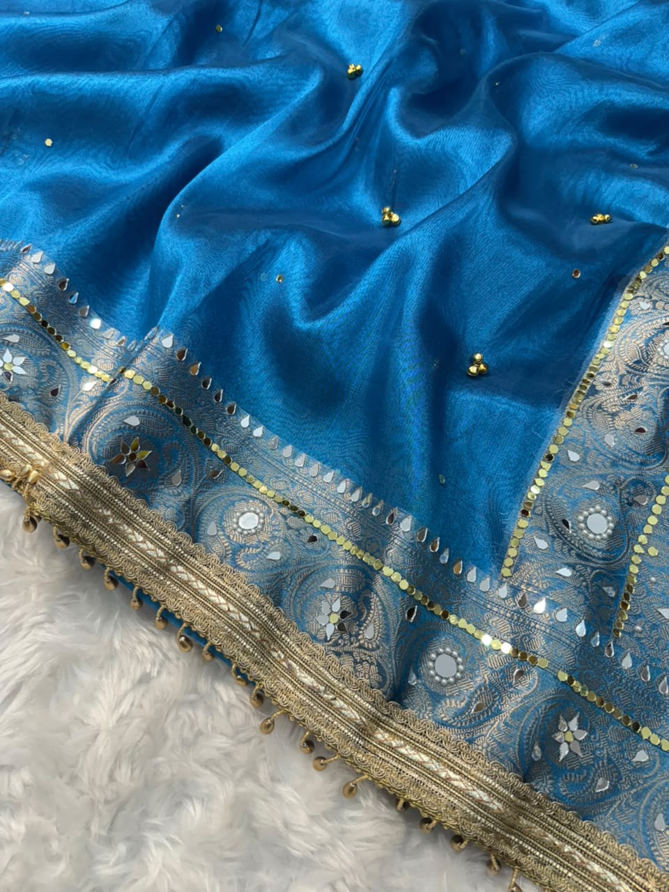 Tissue Gungroo and Mirror Work Saree