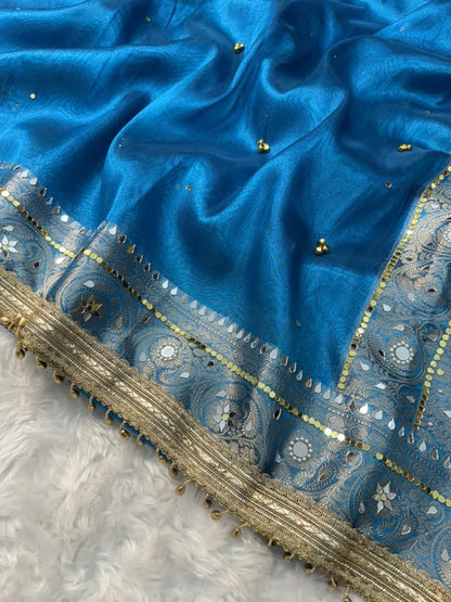 Tissue Gungroo and Mirror Work Saree