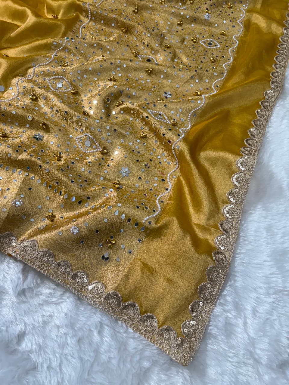 Mustard Gold Gungroo Tissue Saree